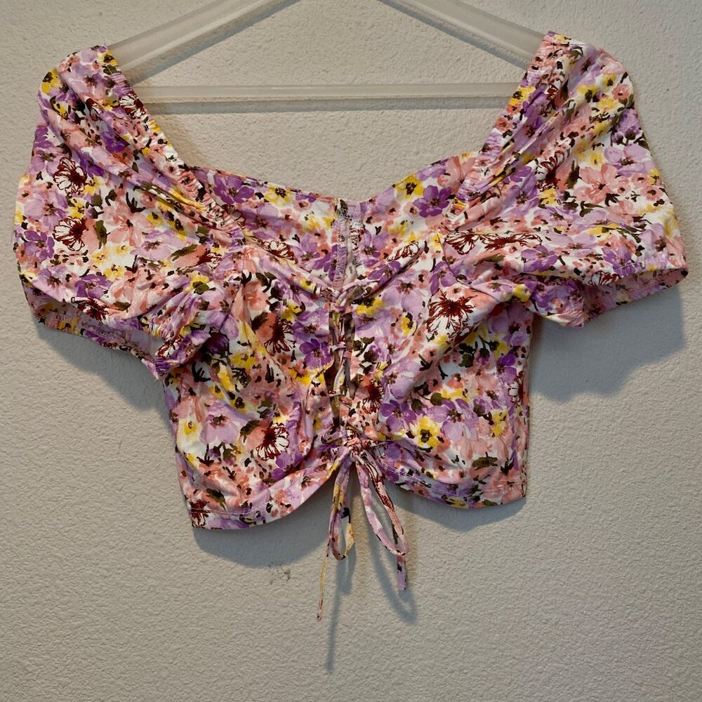 Blashe Floral Crop Top‎ 90s Corset Style Puff Sleeve Size Medium